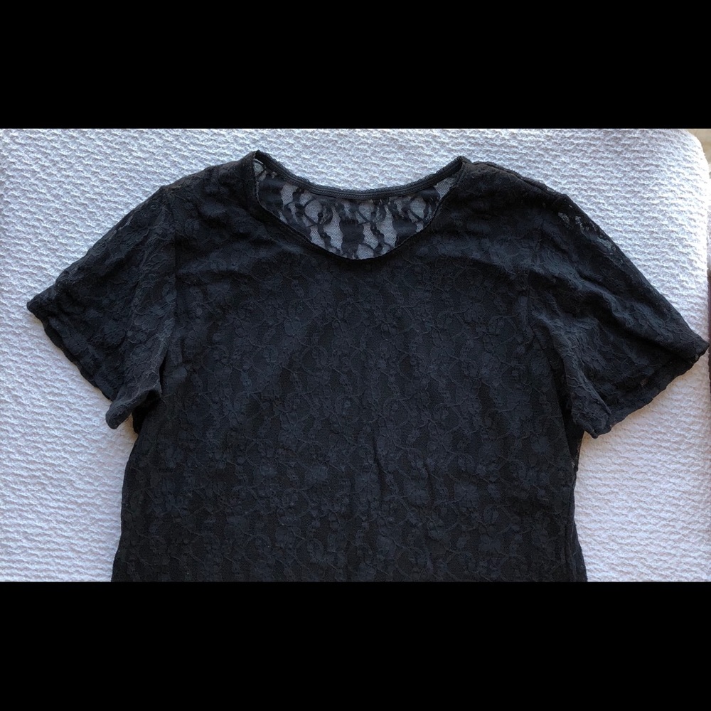 Vintage black lace shirt EUC